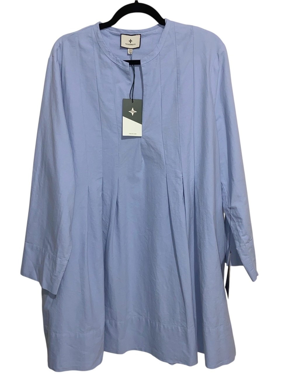 Tuckernuck Dress Womens XXL Sky Blue Luella Pleated Mini Shirtdress Coastal NWT - Picture 2 of 15